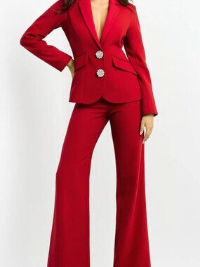 NWT Jovani 02637SC Two Piece Formal Pantsuit Red Size 10